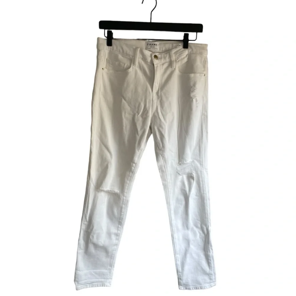 FRAME Le Boy Jeans In‎ Blanc White Denim 28 Bagmore Straight - Picture 2 of 6